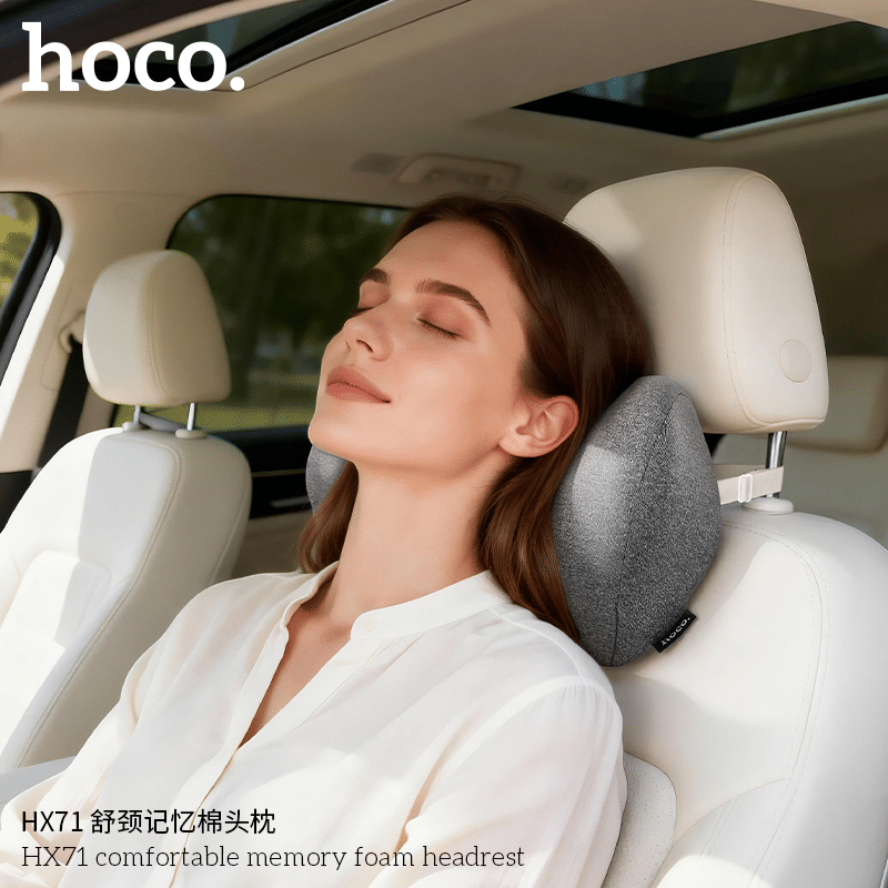 หมอนรองคอเมมโมรี่โฟม HOCO HX71 สีเทา พร้อมสายคาดเบาะในตัว_6